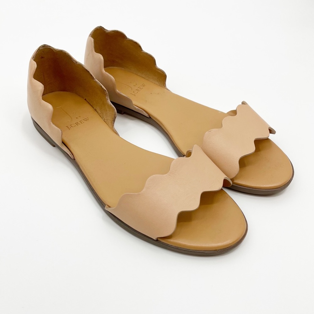 J. By J. Crew tan leather scalloped open toe flats shoes 6